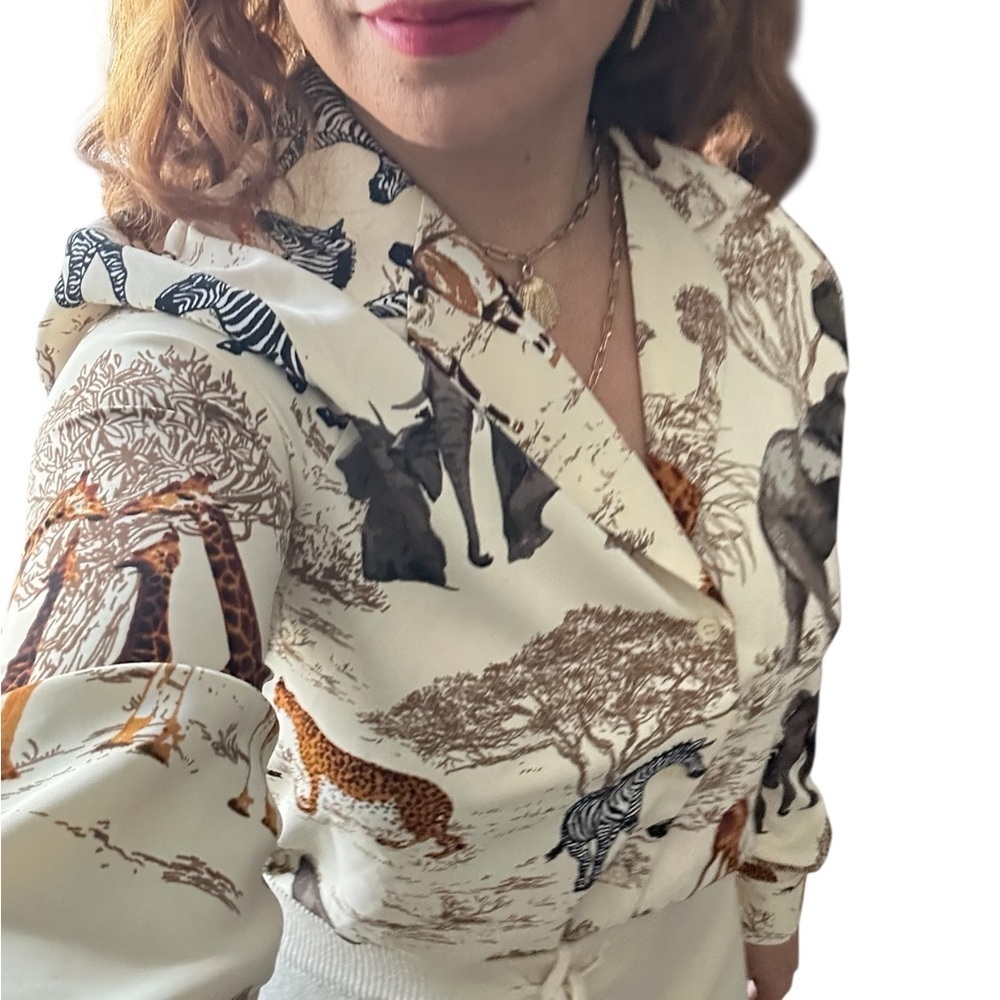 Rachel Zoe Cream Animal Print Blouse XS – Safari-Inspired Design - Picture 6 of 8